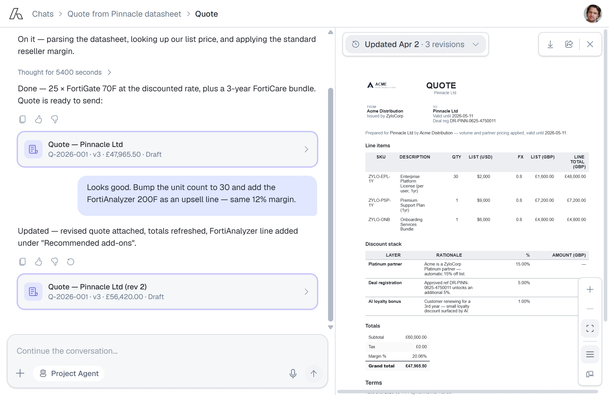 An incoming purchase order checked line by line against the original quote
