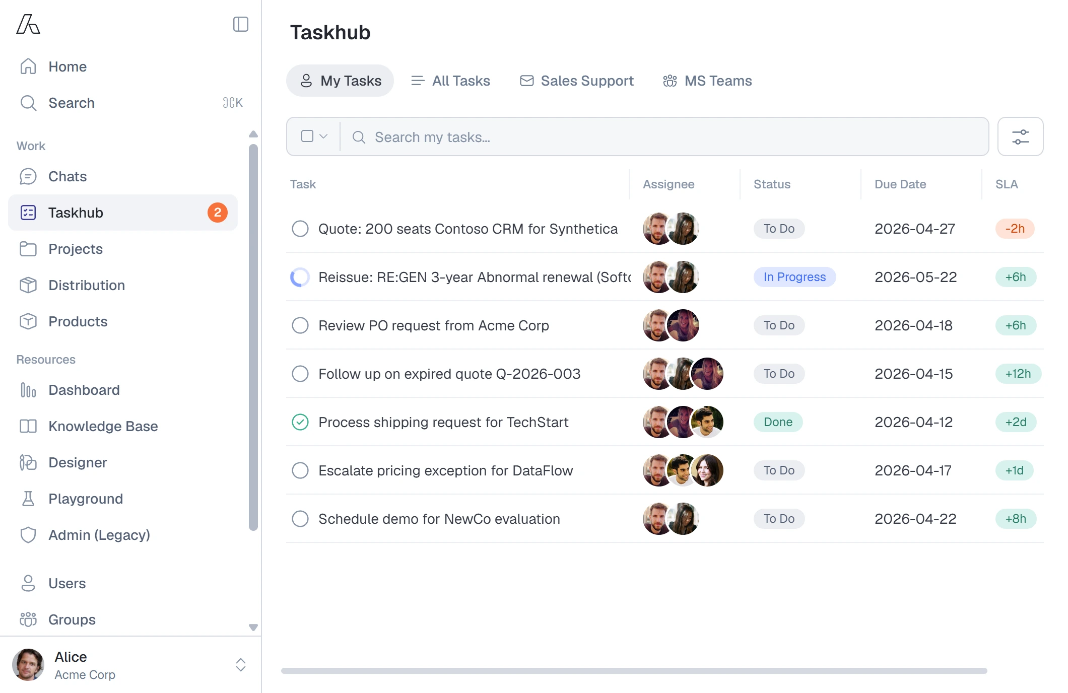 Quote review queue with confidence scores and approval actions